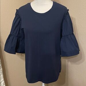 Chico’s Navy Flutter Ruffle Sleeve Top M/8